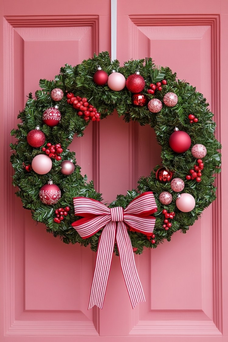 a diy christmas wreath on front door