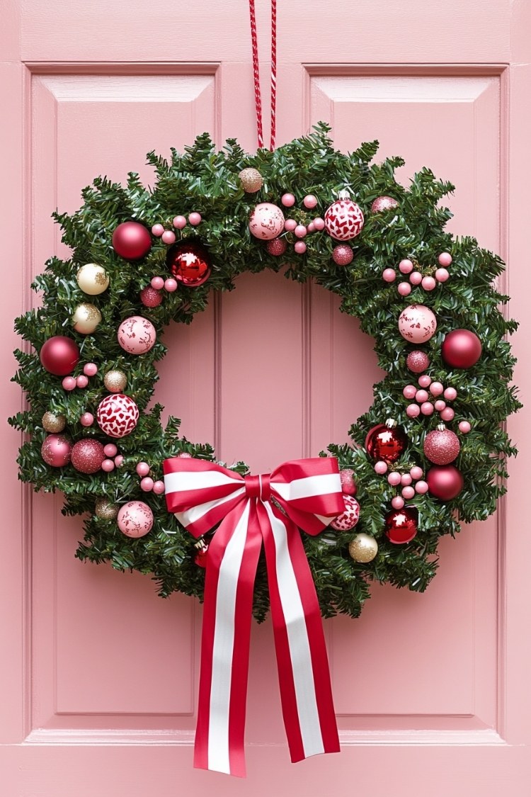 a diy christmas wreath on front door