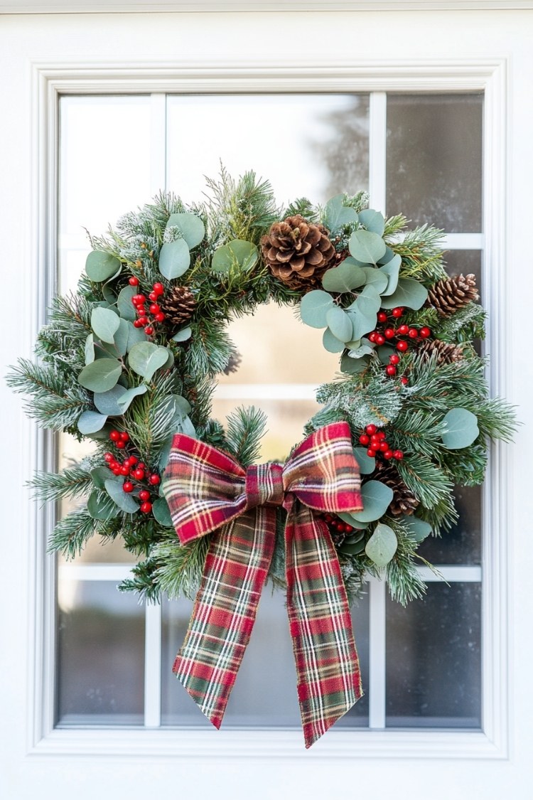 a diy christmas wreath on front door