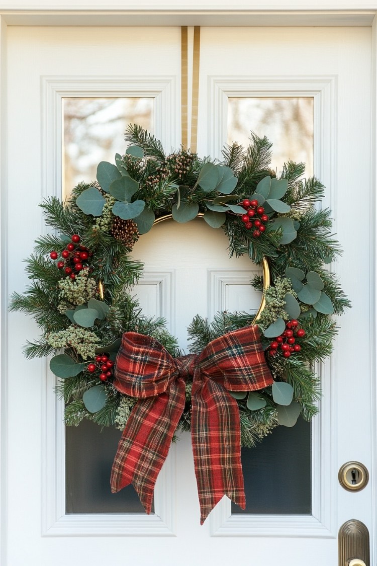 a diy christmas wreath on front door
