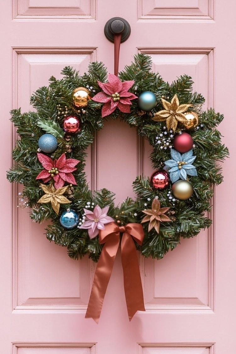 a diy christmas wreath on front door
