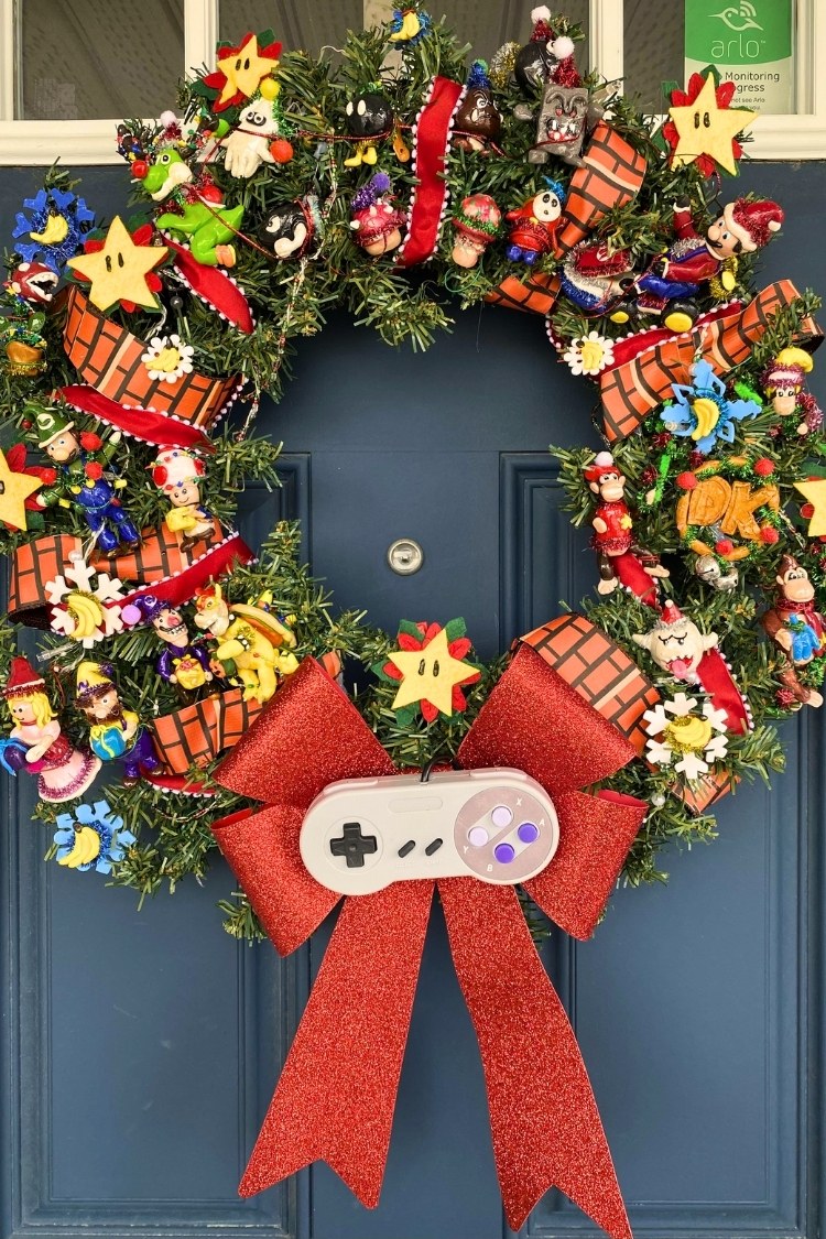 a diy christmas wreath on front door