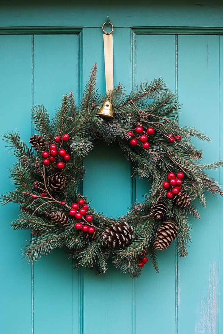 a diy christmas wreath on front door