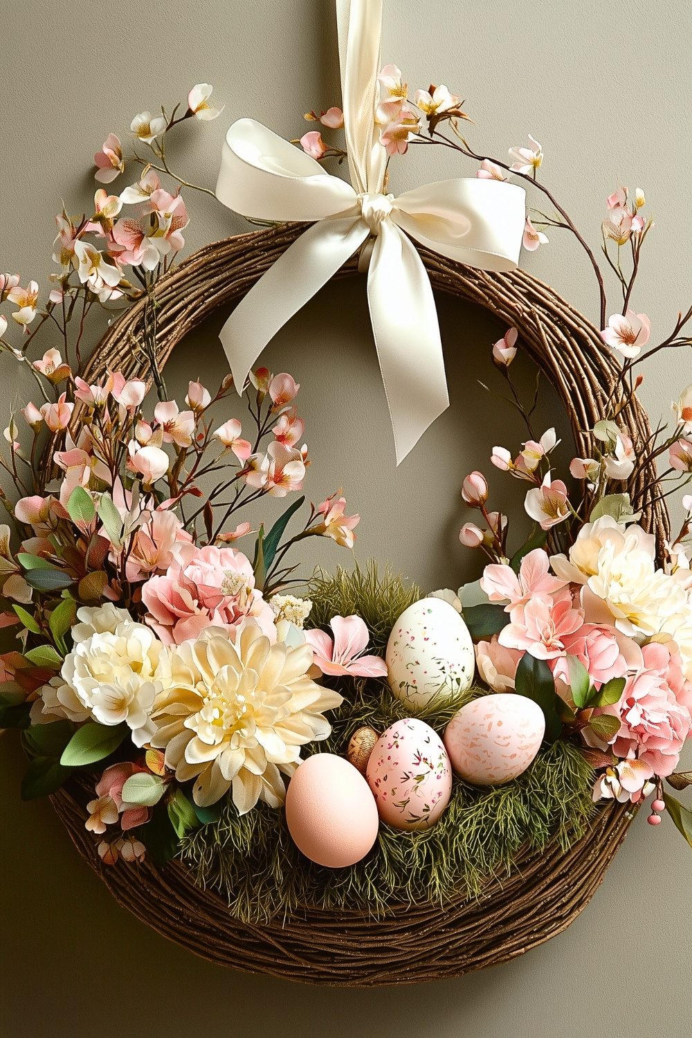 Cherry Blossom And Moss Easter Egg Floral Wreath