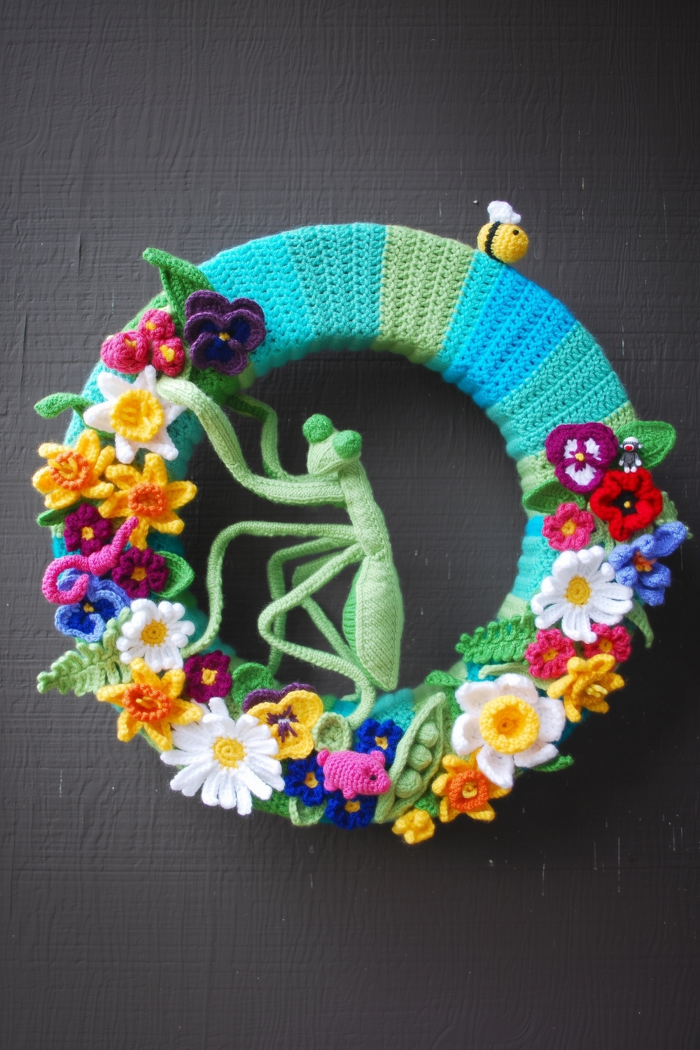 Colorful Crochet Easter Garden Wreath For Front Door