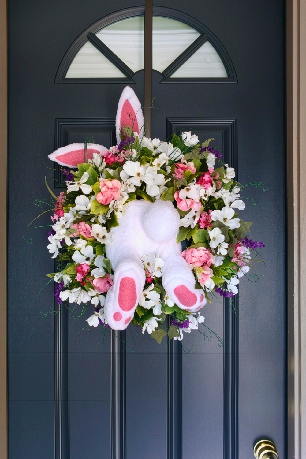 Floral Bunny Butt Easter Wreath With Plush Feet And Spring Blooms